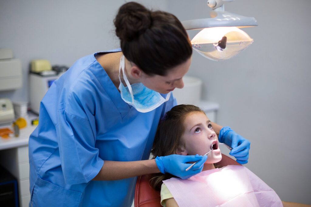 Young child in the dentist's office for a checkup